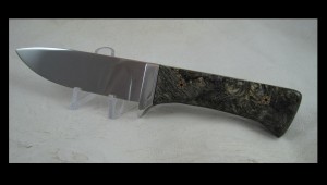 Custom handmade knife, mirror polished 440C with stabilized buckeye burl handle and stainless guard