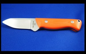 Custom handmade knife, hand rubbed 440C blade with orange G10 handle